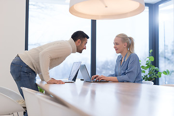 Image showing Startup Business Team At A Meeting at modern office building