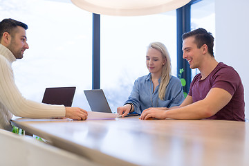 Image showing Startup Business Team At A Meeting at modern office building