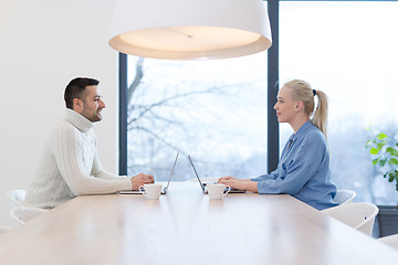 Image showing Startup Business Team At A Meeting at modern office building