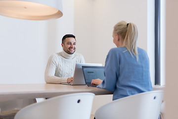 Image showing Startup Business Team At A Meeting at modern office building