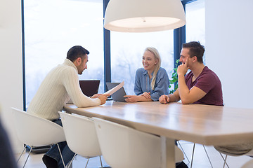 Image showing Startup Business Team At A Meeting at modern office building