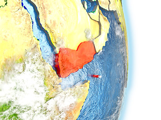 Image showing Yemen in red on Earth