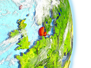 Image showing Denmark in red on Earth