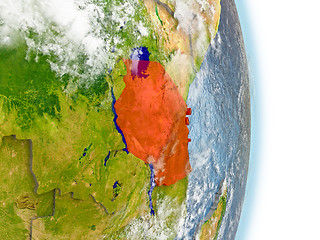 Image showing Tanzania in red on Earth