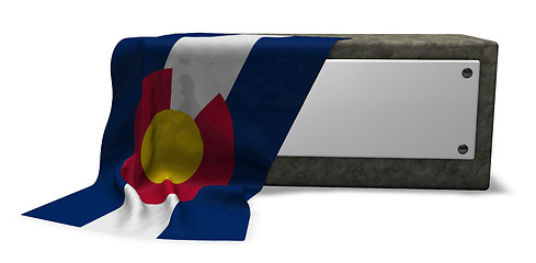 Image showing stone socket with blank sign and flag of colorado - 3d rendering