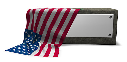 Image showing stone socket with blank sign and flag of usa - 3d rendering