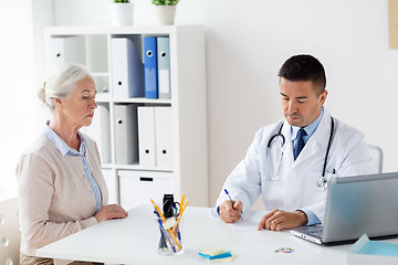 Image showing woman and doctor with prescription at clinic