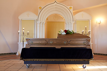 Image showing coffin at funeral in orthodox church