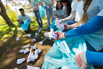 Image showing volunteers with garbage bags cleaning park area