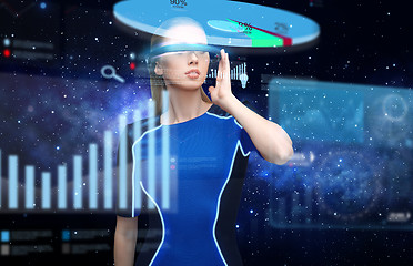 Image showing woman in virtual reality 3d glasses with charts