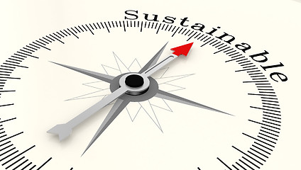 Image showing Compass with arrow pointing to the word Sustainable