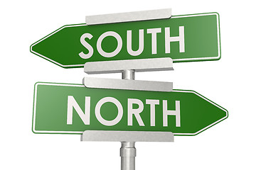 Image showing Norht and south green road sign