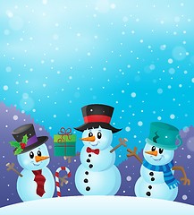 Image showing Christmas snowmen in snowy weather