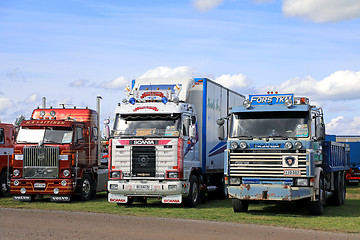 Image showing Classic Scania and Volvo Trucks on a Truck Show