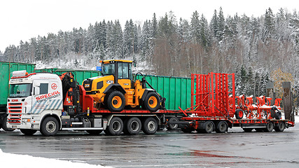 Image showing Scania Special Transport on Winter Truck Stop