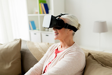 Image showing old woman in virtual reality headset or 3d glasses