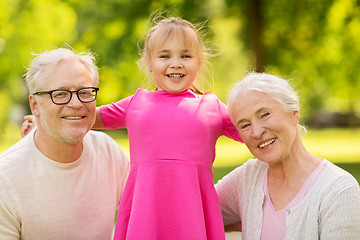 Image showing senior grandparents and granddaughter at park