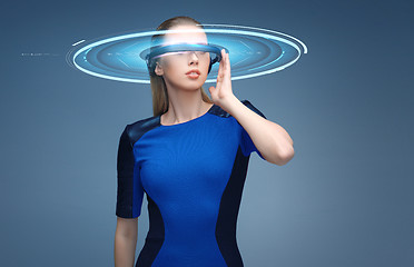 Image showing woman in virtual reality 3d glasses with hologram