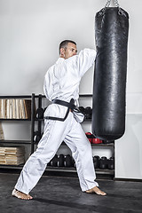 Image showing a middle age man at the punch bag