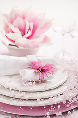 Image showing Place setting in pink tone