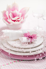 Image showing Place setting in pink tone