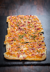 Image showing Flammkuchen or Traditional Alsatian Pie