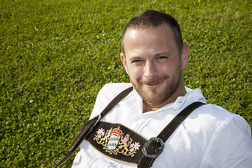 Image showing bavarian tradition man in the grass