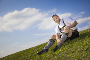 Image showing bavarian tradition man in the grass