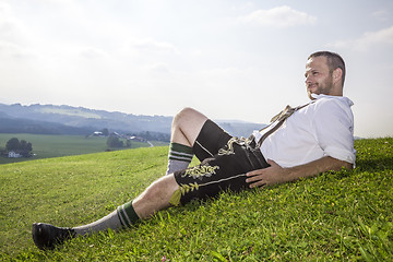 Image showing bavarian tradition man in the grass