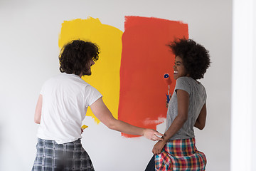 Image showing multiethnic couple painting interior wall