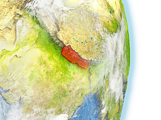 Image showing Nepal in red on Earth