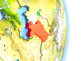 Image showing Turkmenistan in red on Earth
