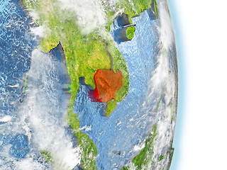 Image showing Cambodia in red on Earth