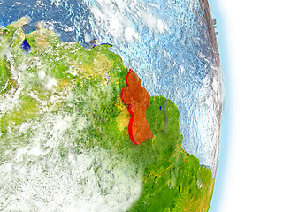 Image showing Guyana in red on Earth