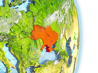 Image showing Ukraine in red on Earth