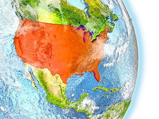 Image showing USA in red on Earth