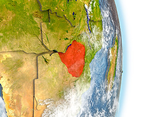 Image showing Zimbabwe in red on Earth