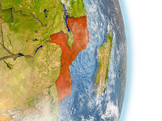 Image showing Mozambique in red on Earth