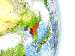 Image showing North Korea in red on Earth