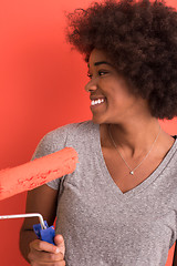 Image showing black woman painting wall