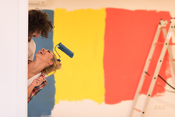 Image showing portrait of a couple painting interior wall