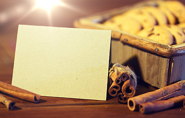 Image showing close up of christmas oat cookies on wooden table