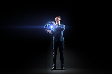 Image showing businessman with virtual low poly projection