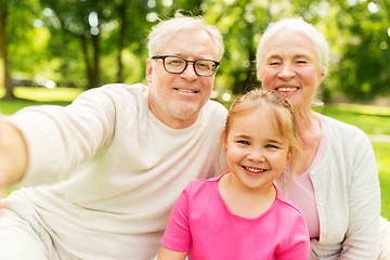 Image showing senior grandparents and granddaughter selfie