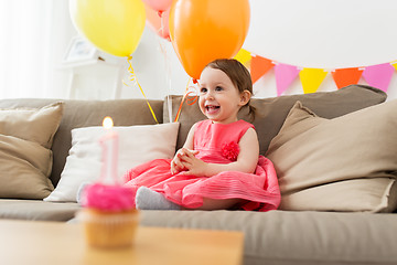 Image showing happy baby girl on birthday party at home