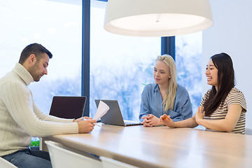 Image showing Startup Business Team At A Meeting at modern office building