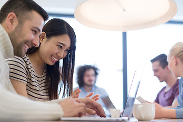 Image showing Startup Business Team At A Meeting at modern office building