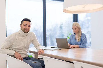 Image showing Startup Business Team At A Meeting at modern office building