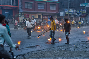 Image showing Burning lights of strike in Nepal