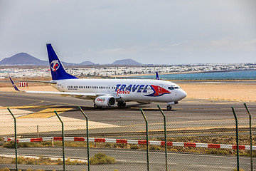 Image showing ARECIFE, SPAIN - APRIL, 15 2017: Boeing 737-800 of TRAVEL Servic